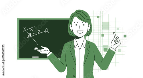 Educator Presents Mathematical Concepts on Blackboard, Illustrating Academic Teaching