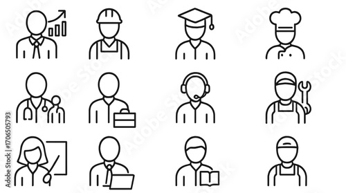 Various professionals showcase their roles in diverse fields with simple icons representing occupations