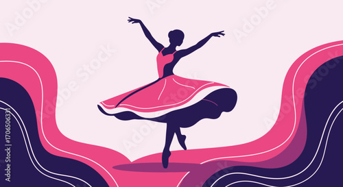 Elegant Ballerina Dancing Gracefully Amidst Abstract Swirling Forms