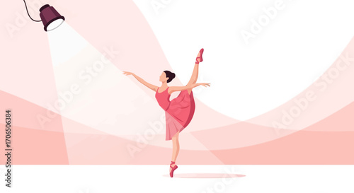 Elegant Ballerina Performing Ballet Under Dramatic Spotlight With Pink Dress and Graceful Pose