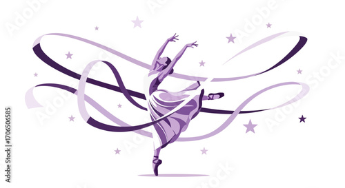 Elegant Dancer With Flowing Ribbons And Stars, A Graceful And Artistic Ballet Theme