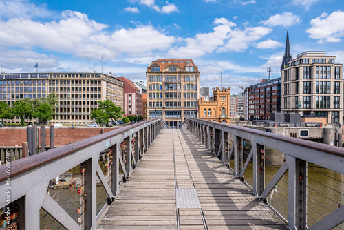 Pedestrian Bridge with Love Locks in Hamburg City Center, Germany
