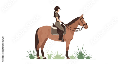 Elegant Equestrian Illustration Showing Rider and Horse in Equestrian Sport or Activity