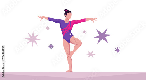 Elegant Female Gymnast Performing Gymnastics Routine on Floor, Achieving Balance and Grace