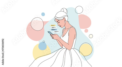 Elegant Lady With Mobile Device Engaged In Virtual Conversation