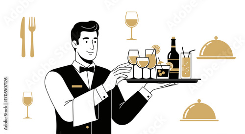 Elegant Server Presenting Drinks on a Tray for Premier Hospitality Experience