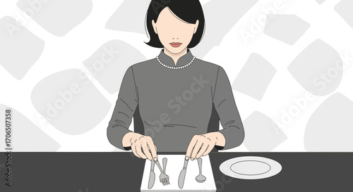 Elegant Woman Arranging Silverware At Table Setting For Formal Dining Experience