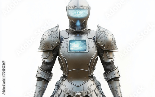 Medieval armor with a built in touchscreen integrated for futuristic design isolated on transparent background PNG