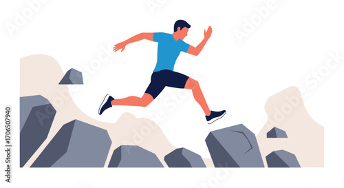 Energetic Athlete Leaping Over Obstacles Against Background, Achieving Goals, Demonstrating Strength