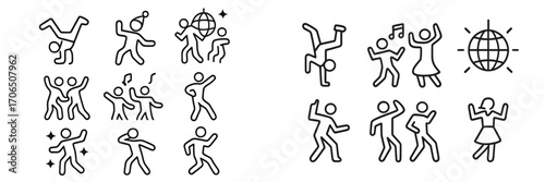 People dancing in various poses while celebrating at a lively party with music and a disco ball in a festive atmosphere