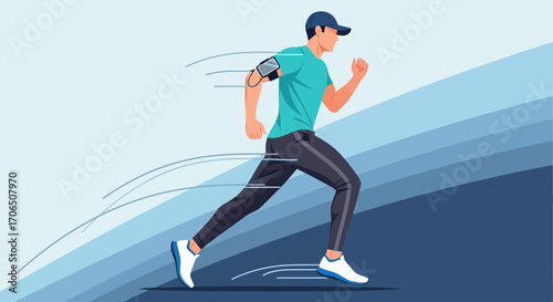 Energetic Athlete Running Uphill, Fitness Enthusiast in Motion, Achieving Goals with Speed