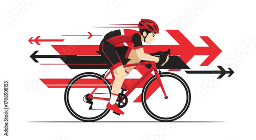 Energetic Cyclist Pedalling Fast With Bold Arrow Accents Depicting Forward Momentum