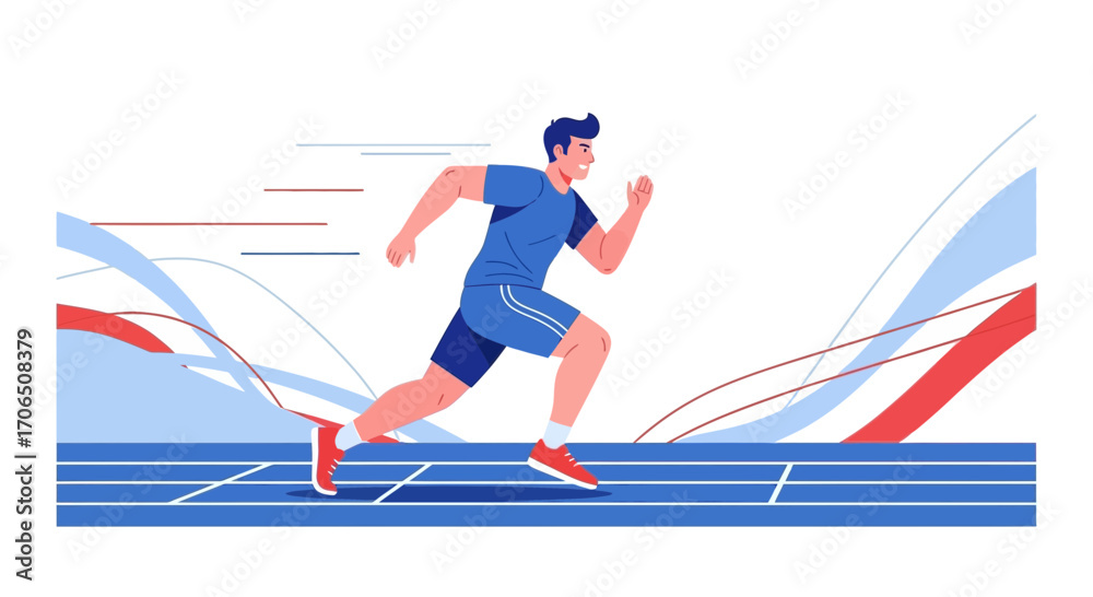 Fototapeta premium Energetic Illustrated Athlete Sprinting on Track Achieving Speed and Determination