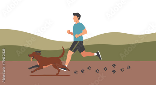 Energetic Human And Canine Joint Run, Together Enjoying Outdoor Recreation