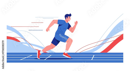 Energetic Illustrated Athlete Sprinting on Track Achieving Speed and Determination