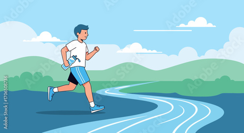 Energetic Runner Exercising Outdoors Passing A Winding Pathway During Daytime