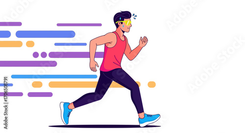 Energetic Runner in Motion Depicted in Colorful Illustration With Speed and Effort