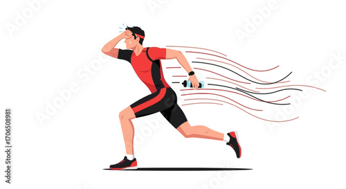 Energetic Runner Sprinting During Marathon Illustration Depicting Physical Endurance and Stamina