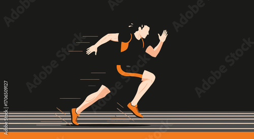 Energetic Sprinter Races Across Track Creating Dynamic Visuals Of Speed And Movement