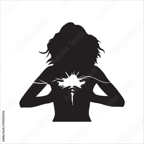 Vector art of silhouette of a woman with a broken heart