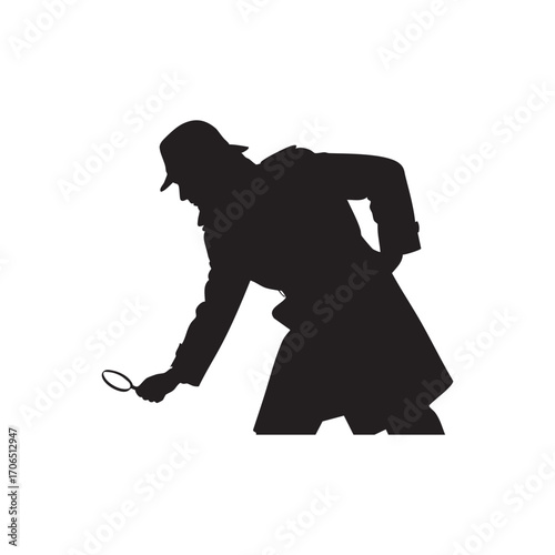 Vector art of silhouette of a detective with magnifying glass