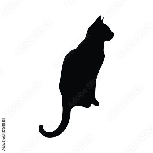 Vector art of black silhouette of a cat sitting in profile