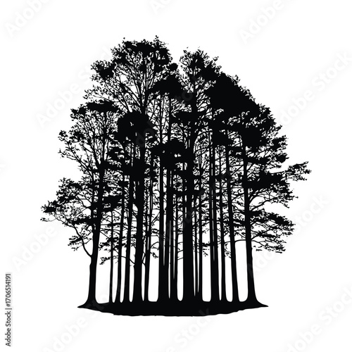 Vector art of silhouette of a dense group of trees