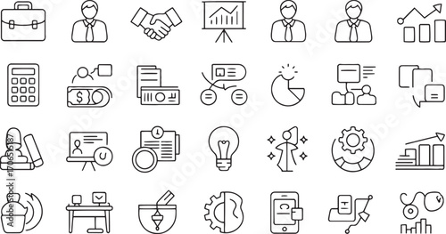 Business and office icons line art vector