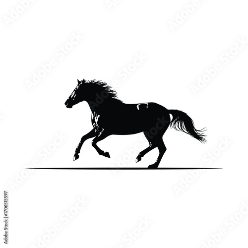 Vector art of silhouette of a galloping horse, mane flowing freely