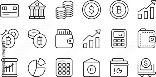 Financial icons bank credit card coins calculator wallet finance banking