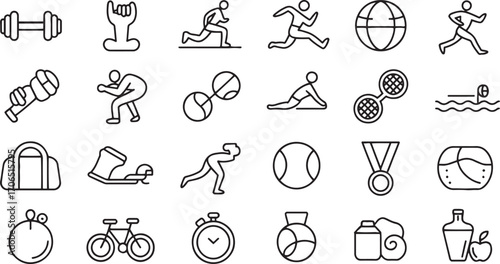 Fitness and sports icons with editable stroke vector illustration dumbbell weightlifting