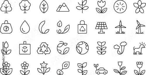 Nature and environment icons plants trees