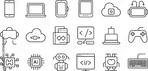 Technology icons digital devices cloud computing artificial intelligence and gaming vector