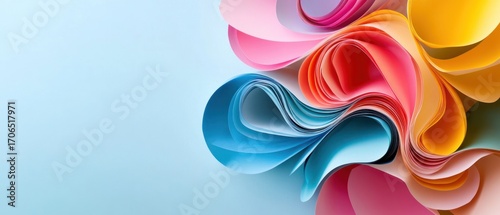 Vibrant swirls of colorful paper abstract background design