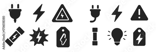 Electric symbols representing power and warning signs used in safety and electrical contexts