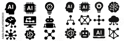 Diverse collection of artificial intelligence and technology icons representing innovation and creativity