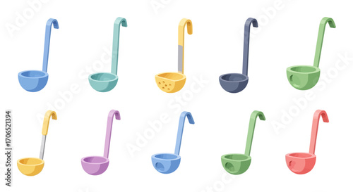 Colorful Ladle Collection - Assorted Pastel Soup Serving Utensils, Kitchenware.