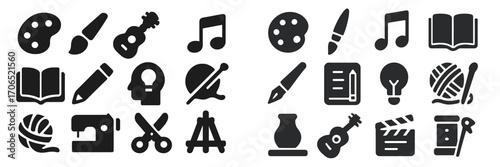 Creative arts and crafts icons representing various artistic activities and tools commonly used in learning and creating