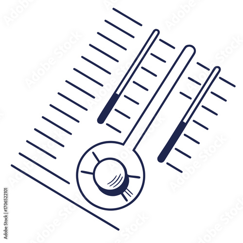 Stylized illustration of three thermometers with dark blue lines against a white background showing temperature readings and measurement scales