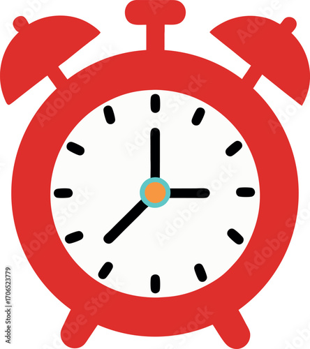 Stylized Red Analog Alarm Clock Illustration with White Face and Black Hands