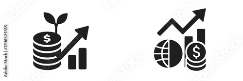 Financial growth symbols showcase investment strategies and economic progress with charts and cash elements