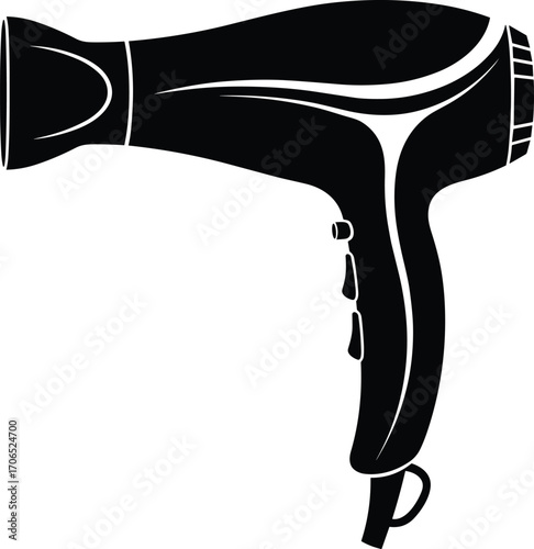 Hair dryer silhouette vector illustration, electric hair styling tool icon, salon equipment design, blow dryer graphic, beauty and grooming appliance clipart