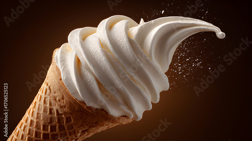 A photograph of an ice cream that has a soft serve top that crests like a wave
