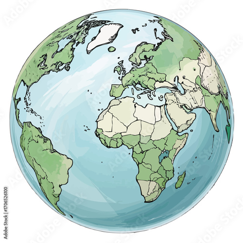 Illustration of a globe showing continents like europe africa and south america with blue oceans view