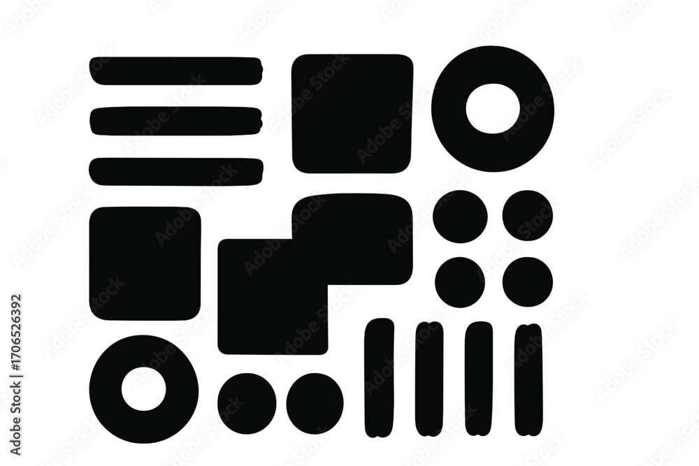 Shapes and patterns in black and white contrasting design on a plain background