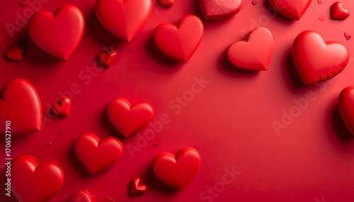 Red hearts on a red background