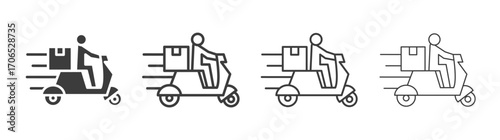 Delivery man riding motorcycle icon style illustration. EPS 10 file