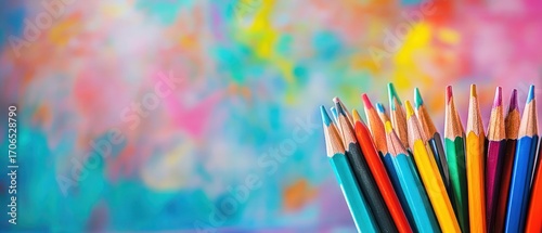 Colorful pencils close up back to school art supplies education creativity