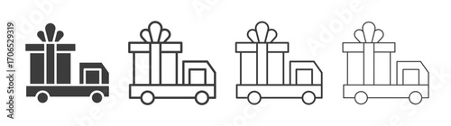 Truck carrying gift box icon style illustration. EPS 10 file