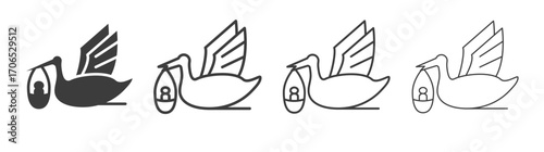 Stork with baby icon style illustration. EPS 10 file